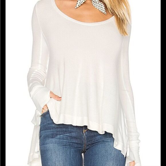 Free People Malibu Thermal Long Sleeve Tee in Ivory/Oatmeal S - Picture 1 of 11